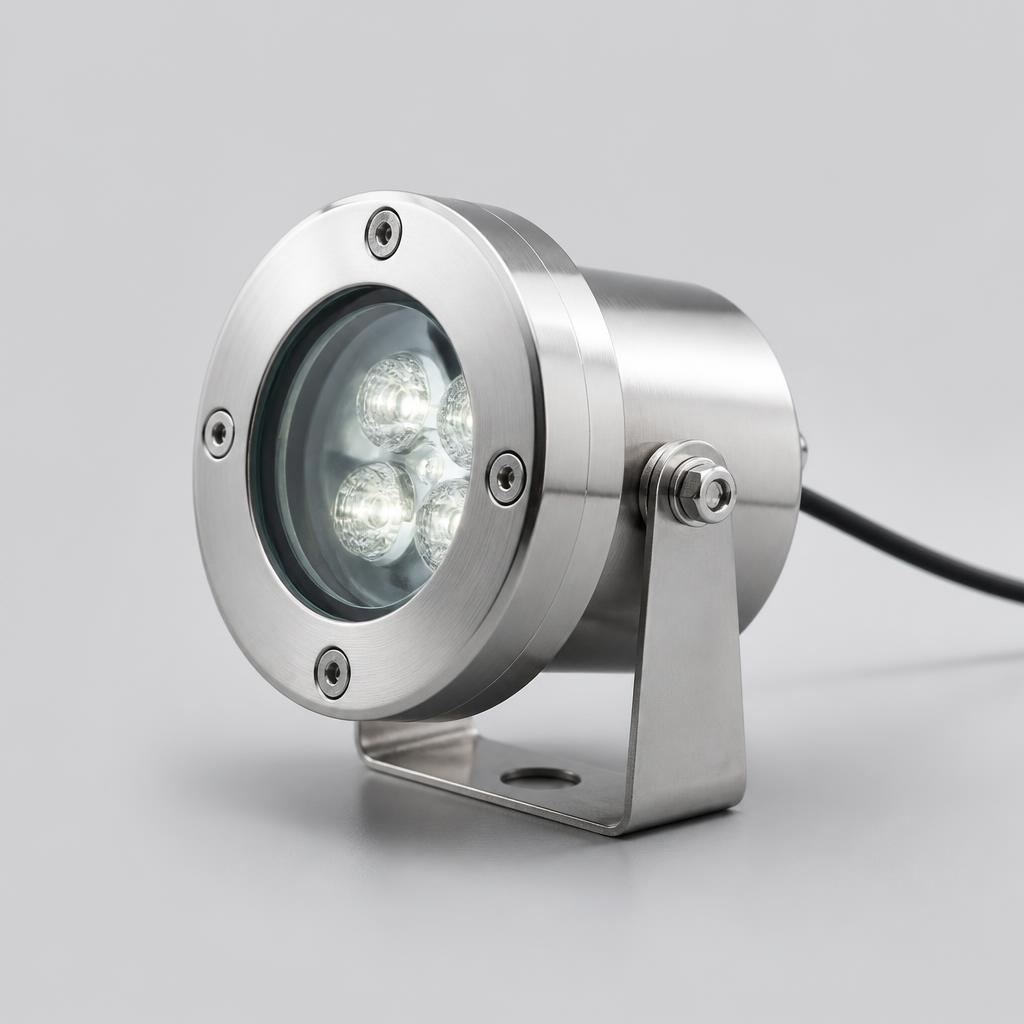 Compact stainless steel underwater fountain light
