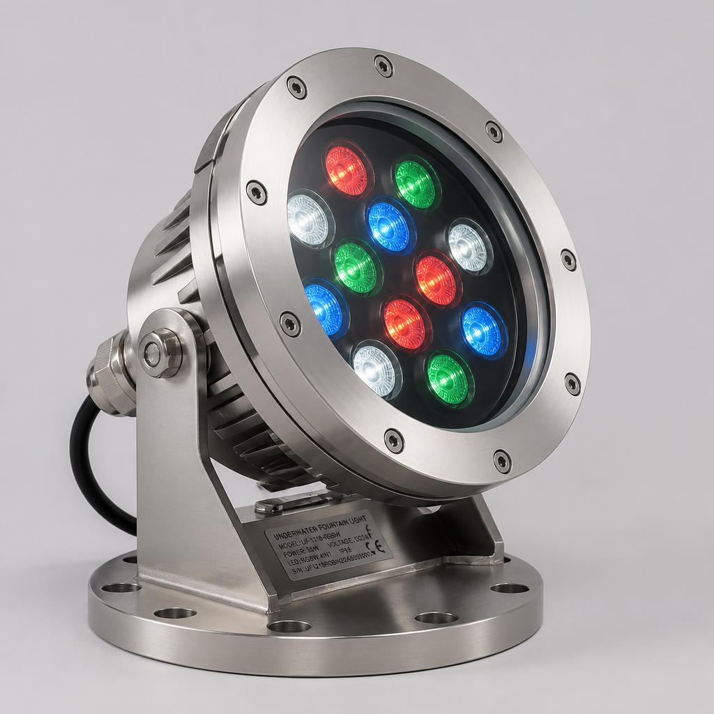 Professional RGBW underwater fountain light with flange base